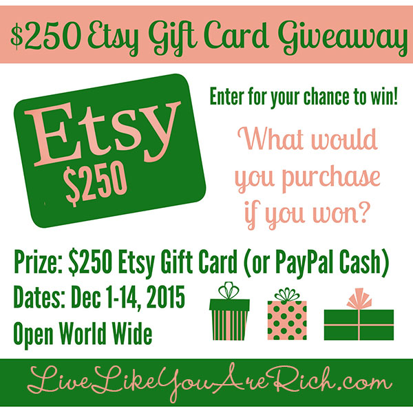 250 ETSY Gift Card Giveaway Live Like You Are Rich