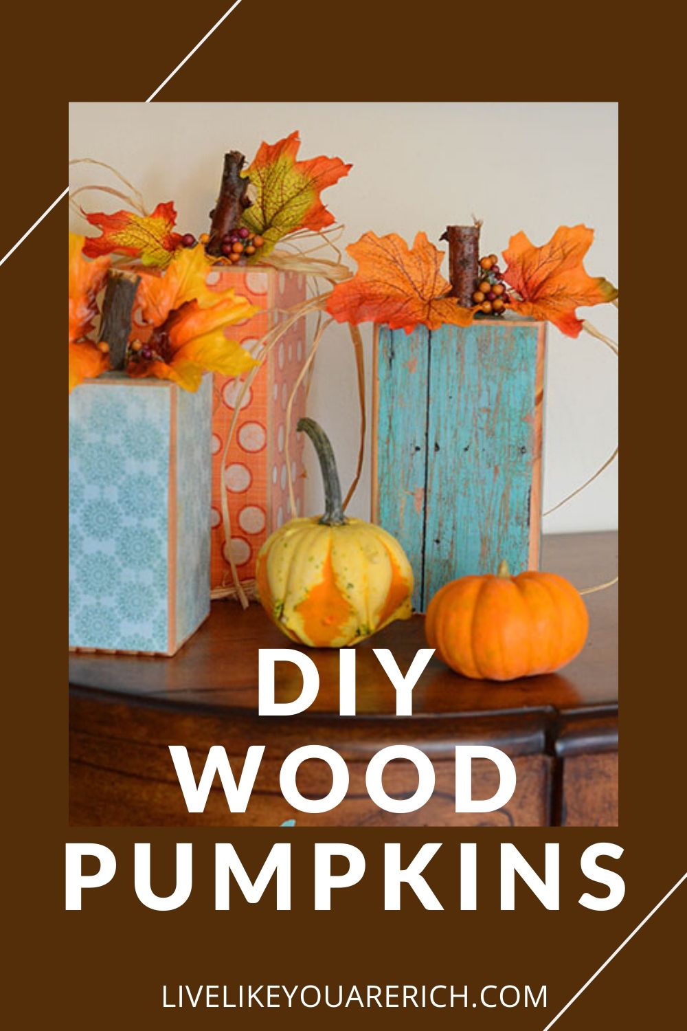 This Fall themed wood pumpkins will work as decor for Halloween, Fall, andThanksgiving. They are very inexpensive and they are easy to make.