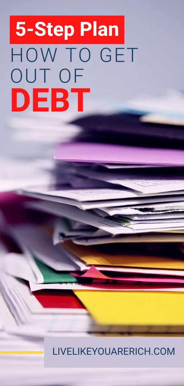 For financial peace of mind it is important to get out of consumer debt. Here are 5 steps that will get you out of debt and save you a lot of money in the process. #getoutofdebt #deftfree