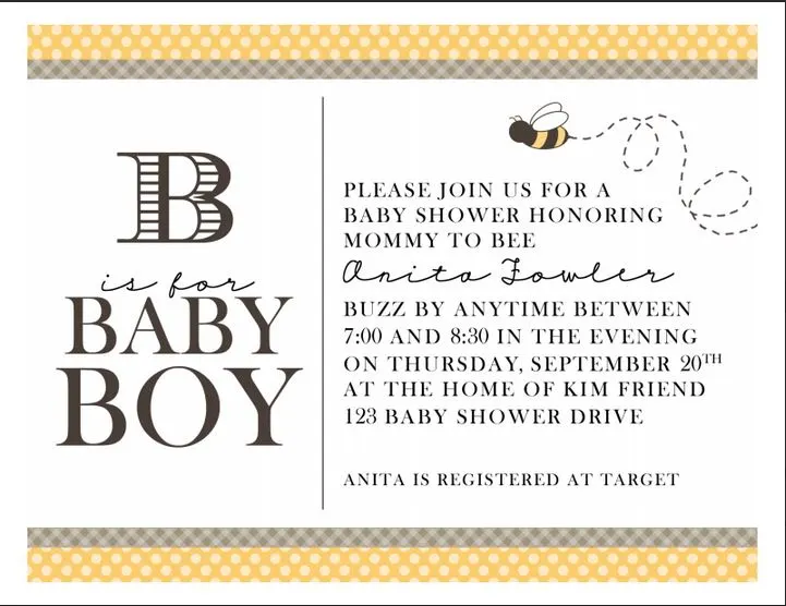 Bee is for Baby- Invitation