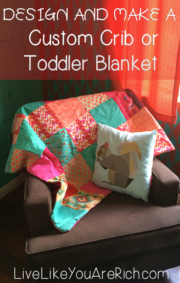 How to design and make a custom crib or toddler blanket/comforter. Easy to follow Step-by-step instructions with lots of photos! #diy #toddler #blanket