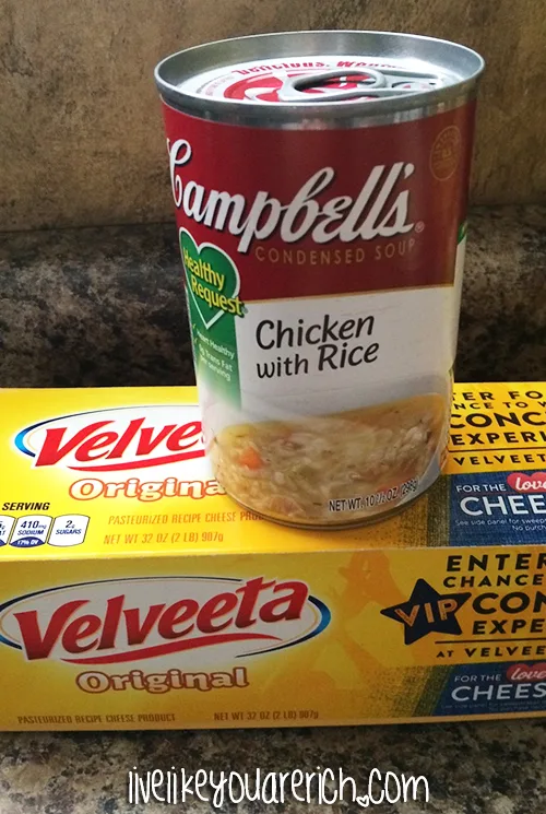 Chicken with Rice and Velveeta Cheese Dip