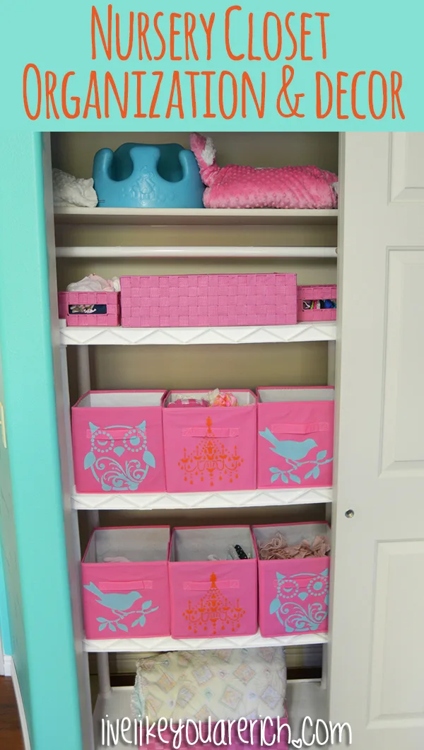 This Nursery Closet Organization and Decor is an inexpensive, yet very quick organization project. I am very happy with the way it turned out and with the Tulip for Your Home stencils and paint it turned out much cuter than I could’ve imagined. It works great for busy and efficient parents.