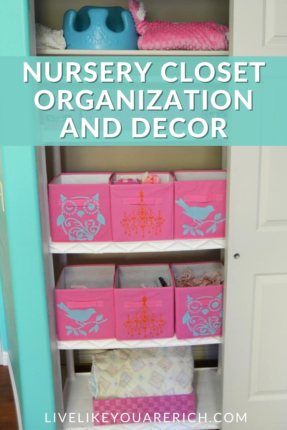 This Nursery Closet Organization and Decor is an inexpensive, yet very quick organization project. I am very happy with the way it turned out and with the Tulip for Your Home stencils and paint it turned out much cuter than I could’ve imagined. It works great for busy and efficient parents.