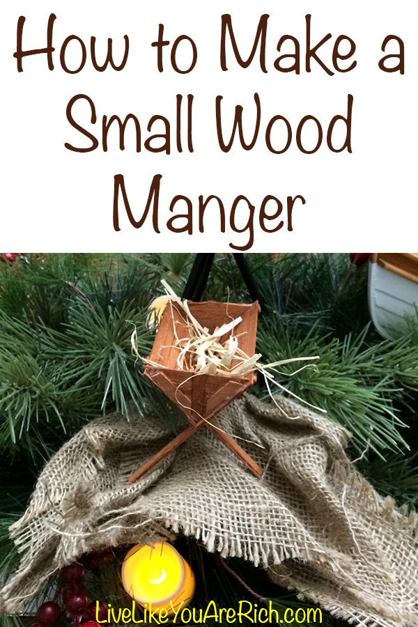 Creating a wood manger is a fun yet meaningful craft for Christmas. You can hang it on the tree, display one anywhere you want, in a nativity scene, or use it for a larger item like the Tale of Three Trees centerpiece/mantelpiece I did here...