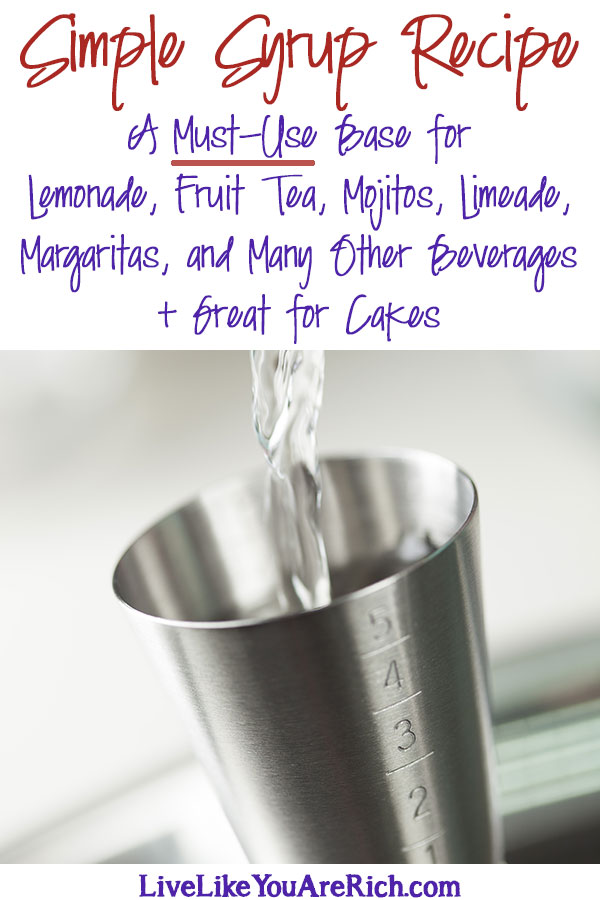 Easy Simple Syrup Recipe. A must-use base for lemonade, fruit tea, mojitos, limeade, margaritas, and many other beverages plus great for cakes. 