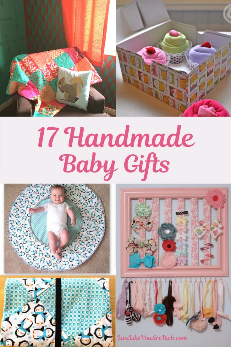 There are so many fun ways to celebrate the upcoming arrival of a baby. Making custom gifts is one of them. Here are 17 great handmade baby items/gifts to show your excitement for a new baby. #babygifts #giftideas