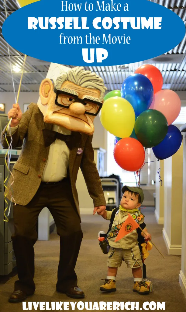 Russell from Movie UP is one of the cutest kid characters out there and it was so much fun to dress my son up like him. There are quite a few props to this costume but don’t let that overwhelm you. It was fairly easy to make the props and to gather everything I needed. It was also pretty inexpensive as well! This is a great Halloween costume for kids or couples.