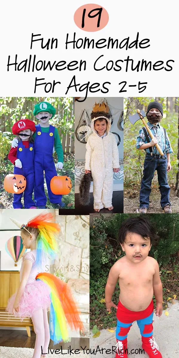 These 19 fun Halloween costumes for kids are inexpensive, easy to make, and totally awesome! I’ve rounded up some great ones that are not o only darling, creative, and cute but are also inexpensive (and a few of them are quite easy to make). #halloween #halloweencostumes #funhalloweencostumes 