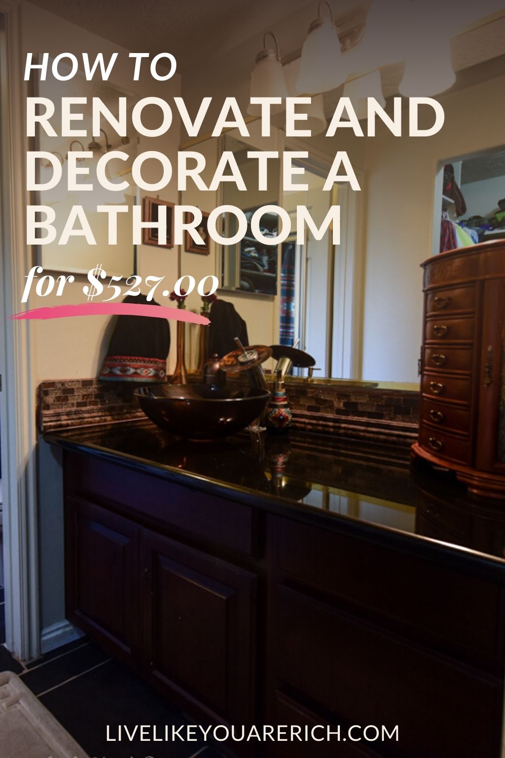 The average inexpensive DIY bathroom renovation is about $5,000. For just over $500 we were able to almost completely renovate, paint, and decorate our bathroom. I’m sharing how we did our bathroom renovation on a budget.