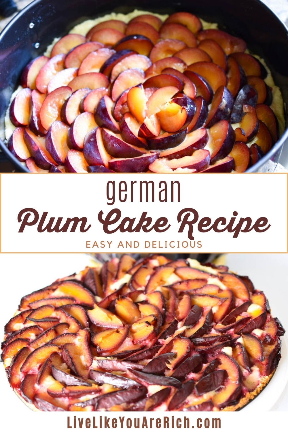 This German Plum Cake is a combination of a deliciously moist lemon tart topped with sweet plums baked to perfection. Super easy to make and delicious. #germanplumcake #plumcake