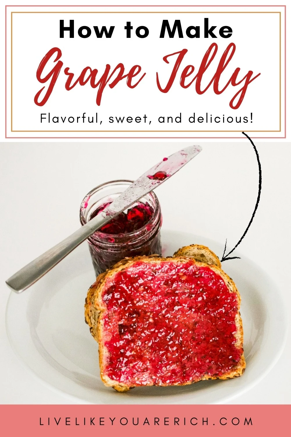 This is my favorite jelly! It is so flavorful, sweet, and delicious! It is easy and quick to make, especially considering the fact that the extras will store for up to a year. I’d highly recommend trying this fantastic recipe. #grapejelly 
