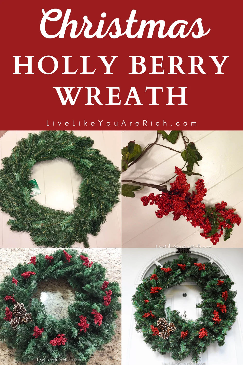 Winter is a wonderful time of the year. I love to see all of the wreaths, lights, and holiday decor people have or make. Making Christmas wreaths is something I really enjoy. Yet, because Christmas is such a busy and expensive time of the year, I usually like to keep the wreaths I make simple, Inexpensive, and quick. This Christmas Holly Berry Wreath is simple and inexpensive. It cost only $10.00 and took less than 10 minutes to make. #christmas #christmaswreath