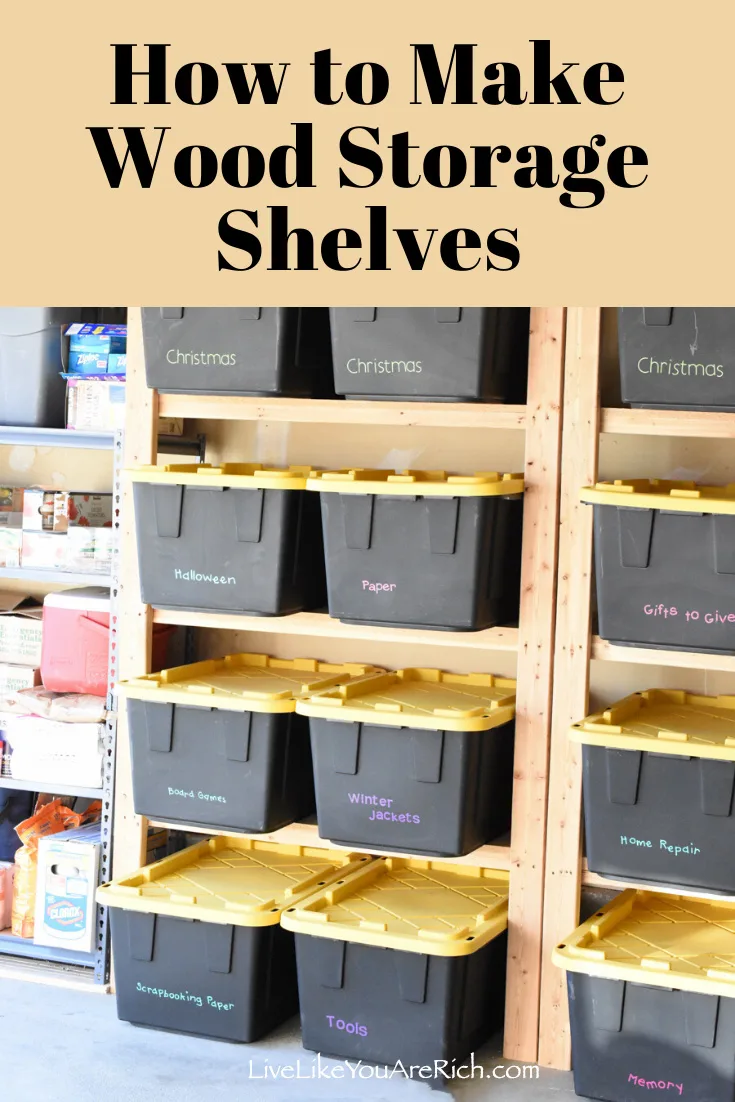 My garage had very little storage and as a result, organizing it was very difficult. I researched how to maximize the storage space in a garage and decided to put in wood storage shelves that custom fit storage bins I had. #diy #woodstorage