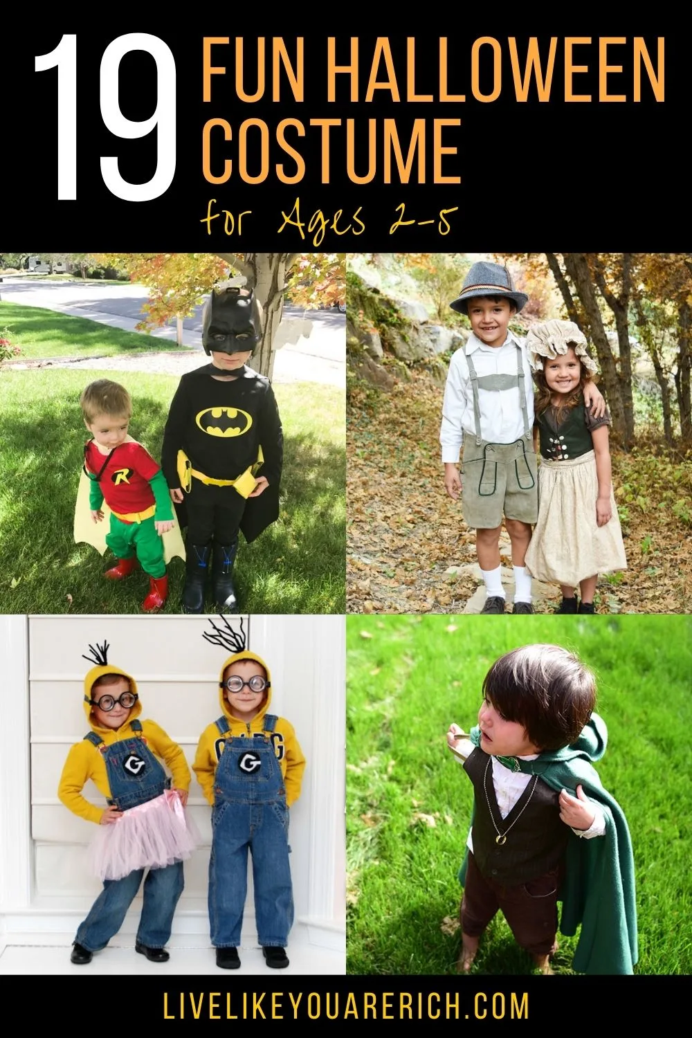 These 19 fun Halloween costumes for kids are inexpensive, easy to make, and totally awesome! I’ve rounded up some great ones that are not o only darling, creative, and cute but are also inexpensive (and a few of them are quite easy to make). #halloween #halloweencostumes #funhalloweencostumes