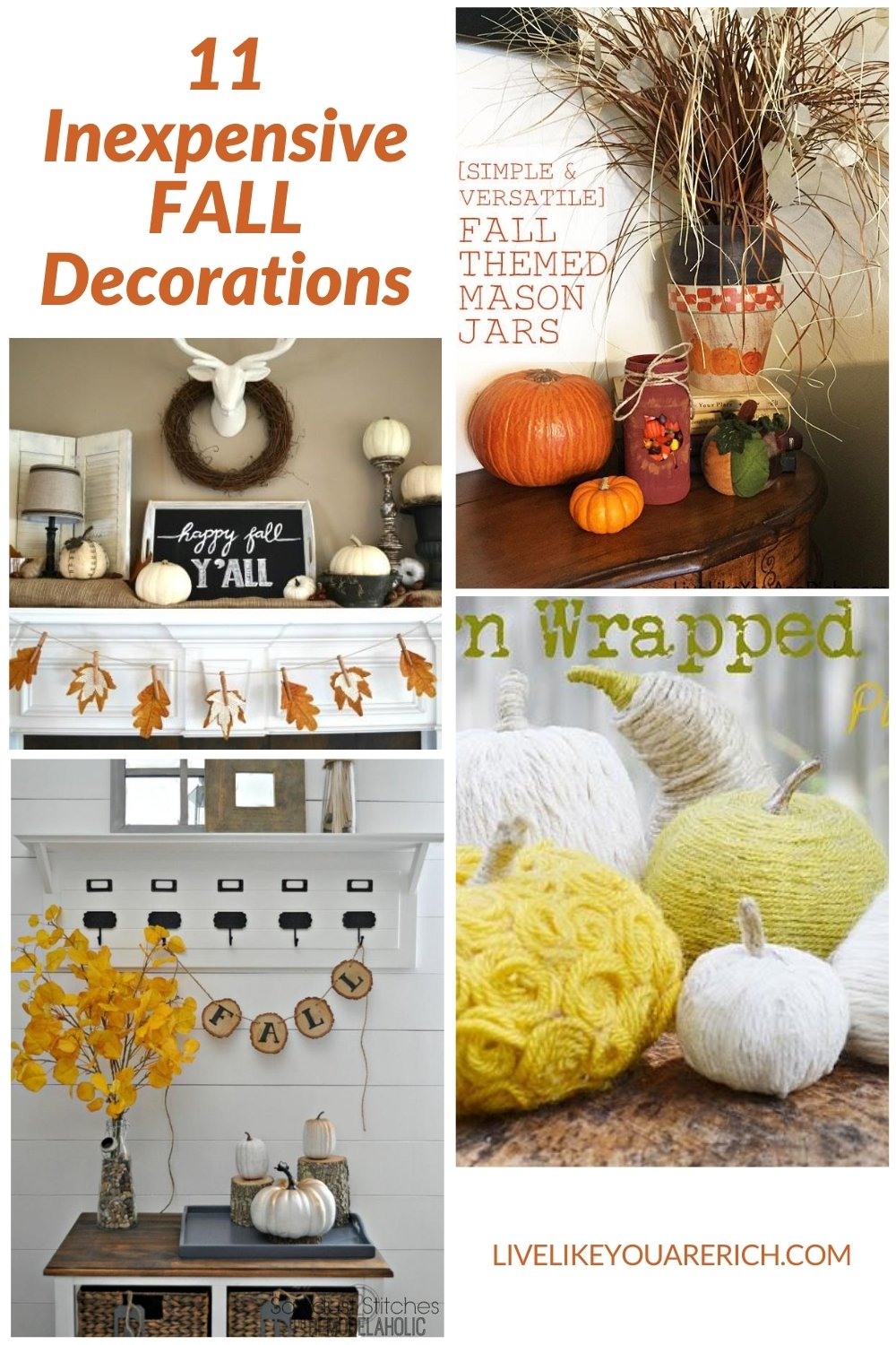 Fall is one of my favorite seasons. I also love Autumn/Fall decor and decided to round up some amazing inexpensive crafts that you can make and decorate with—if desired. Check out these 11 easy and inexpensive fall decorations.