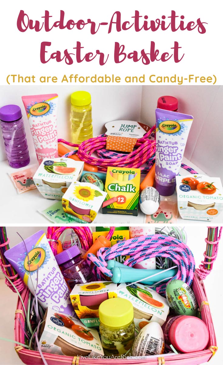 This Candy Free Outdoor Themed Easter Basket gives you some ideas of how to create a fun, affordable, outdoor-activities Easter basket that is candy free! #easterbasket #easter