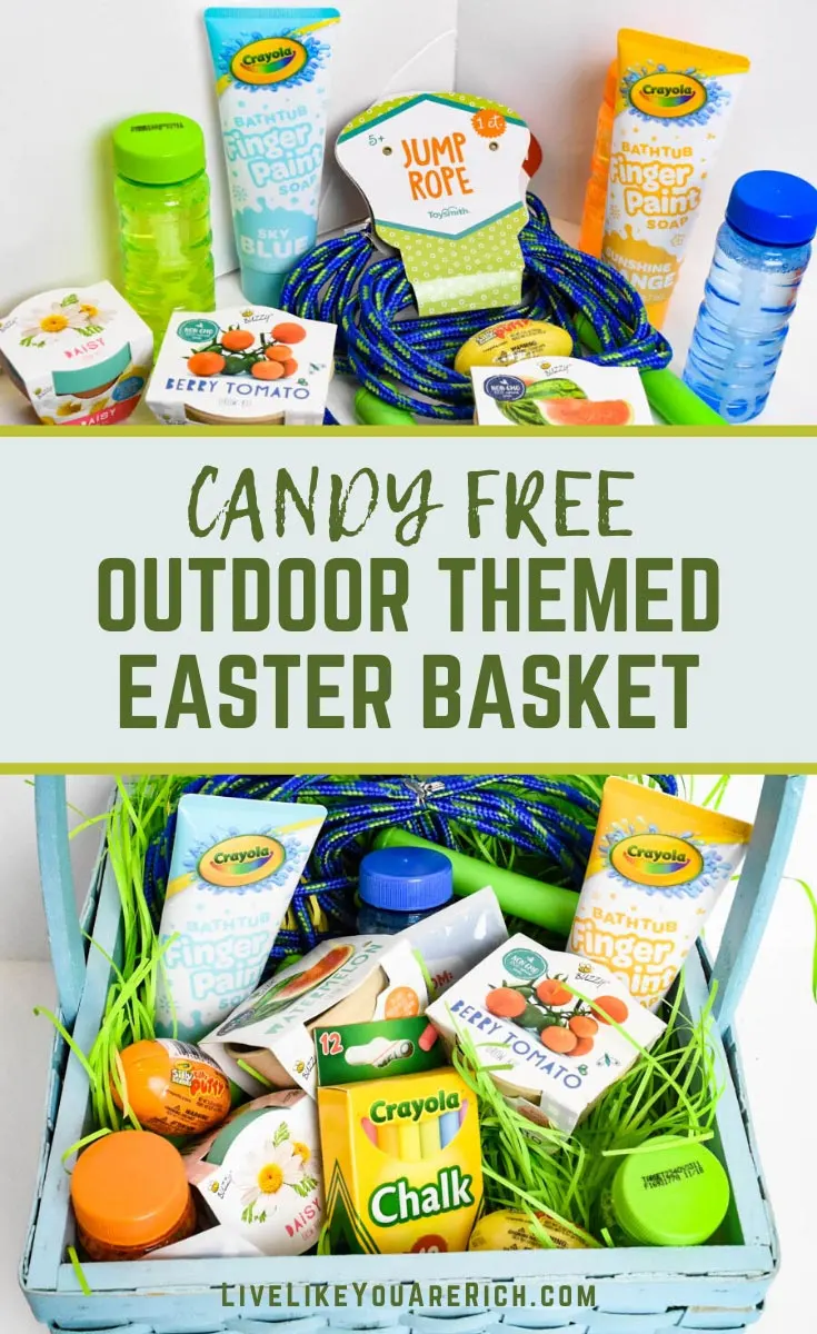 This Candy Free Outdoor Themed Easter Basket gives you some ideas of how to create a fun, affordable, outdoor-activities Easter basket that is candy free! #easterbasket #easter