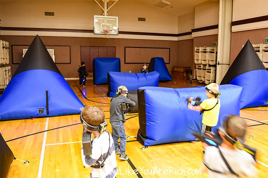 playing laser tag in church gym