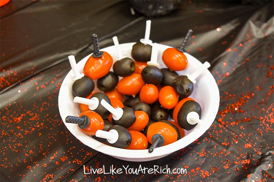 ninja toothpicks cherry tomatoes and olives