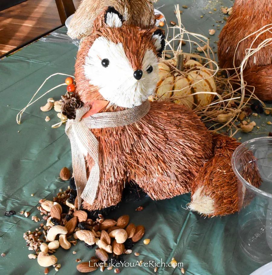 straw fox gather food for winter tablescape