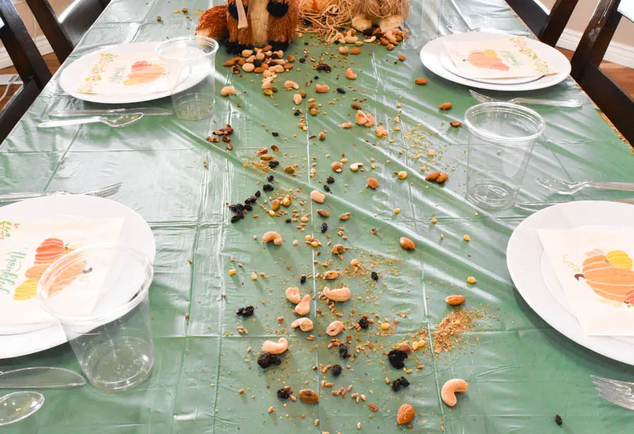 trail of nuts, berries, seeds for harvest gathering, Thanksgiving tablescape