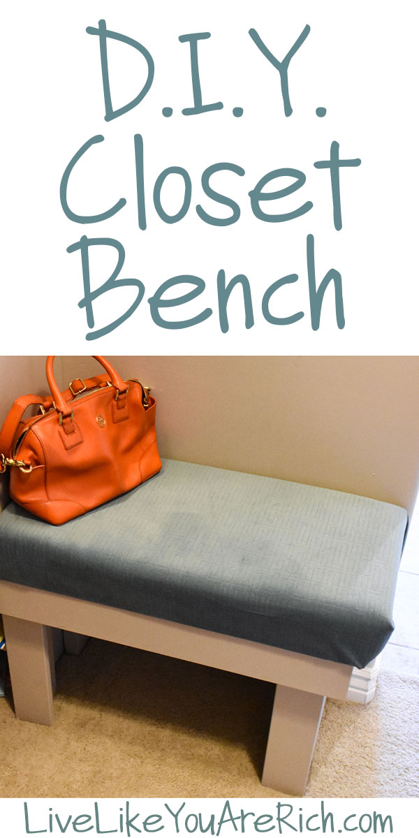 When remodeling a master closet, you may consider having an additional bench seat. This tutorial outlines how to make a closet bench similar to ours. #diy #bench #closet