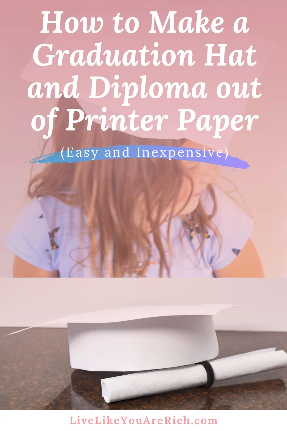 This tutorial will show you how to make a graduation hat and diploma out of printer paper and tape. It is very easy and inexpensive. It’s a great craft for kids. These caps are customizable. #crafts #kidsactivities #graduationhat
