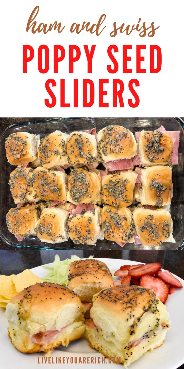 These Ham and Cheese Poppy Seed Sliders bring a gourmet taste to the traditional ham and Swiss slider. They are a huge crowd-pleaser. Great for a luncheon, potluck, or even dinner! #hamandcheese #hamandswissslider