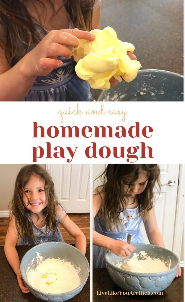 If you are looking for a FUN quick activity to do with kids, this 1 minute homemade play dough is a fun sensory project that will keep kids entertained for hours. It only requires 3 common household ingredients is easy, quick to make, nice to touch and inexpensive. #activitiesforkids #kidsactivities #playdough