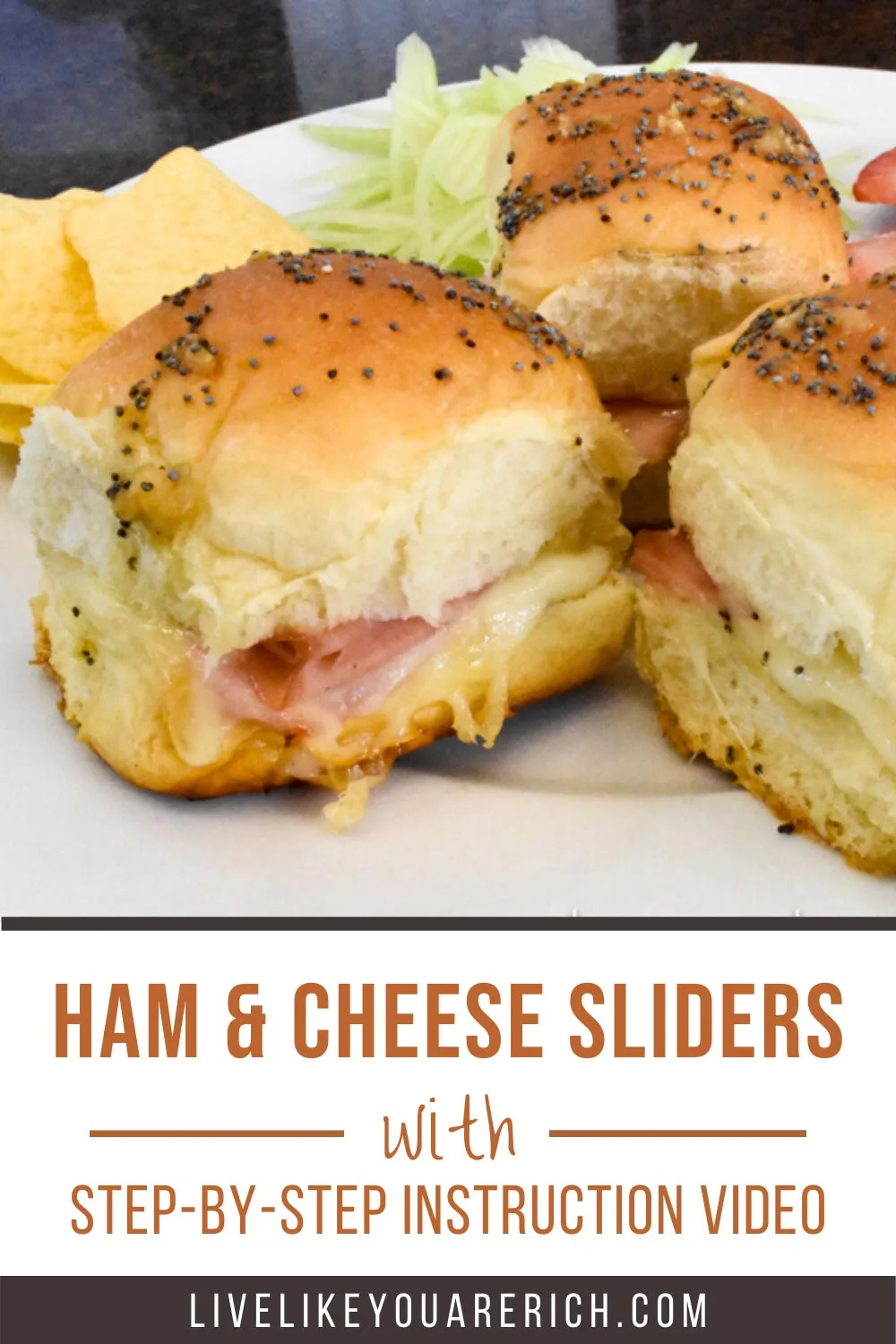 These Ham and Cheese Poppy Seed Sliders bring a gourmet taste to the traditional ham and Swiss slider. They are a huge crowd-pleaser. Great for a luncheon, potluck, or even dinner! #hamandcheese #hamandswissslider  #hamandcheesesliders