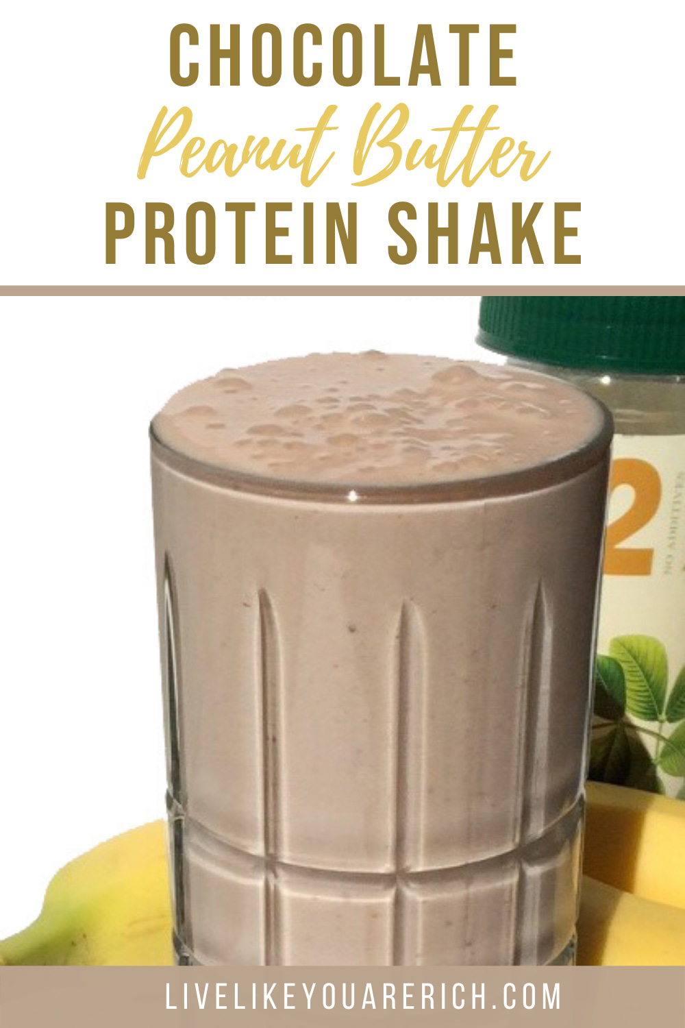 Chocolate Peanut Butter Protein Shake. This is my favorite meal replacement/protein shake. It's delish, only has 275 healthy calories, and is very filling! Perfect for a healthy dessert! #proteinshake #smoothie