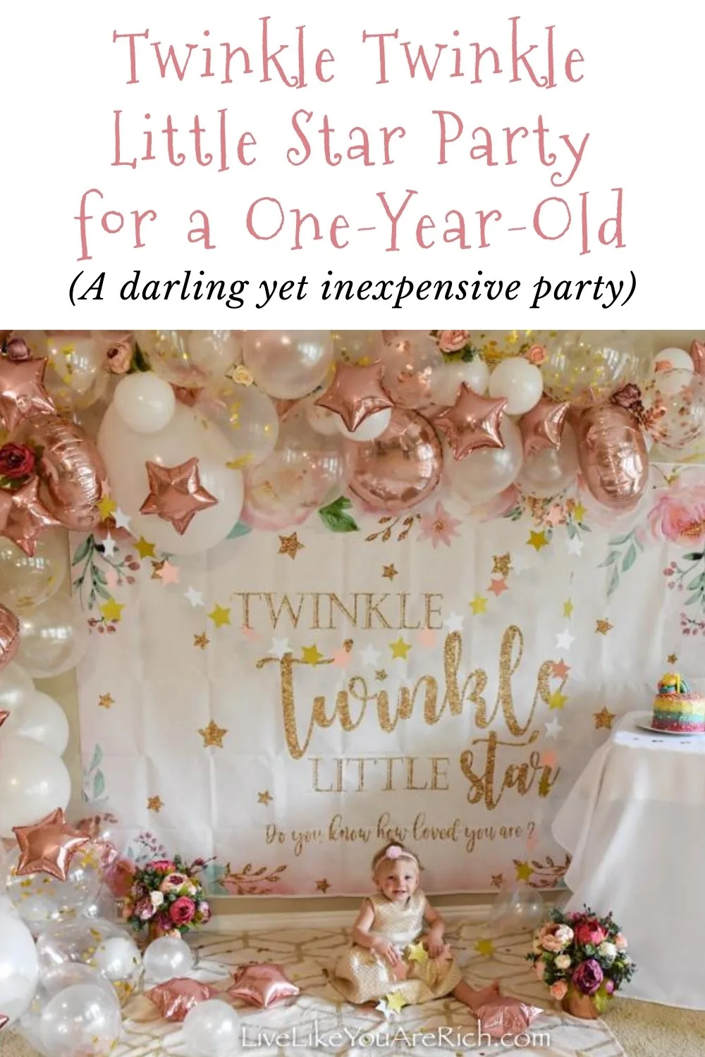 Our daughter, Amelia, loves the song “Twinkle Twinkle Little Star”. When ever it plays or I sing it, she”sings” along with. I wanted to celebrate her one year old birthday by doing this Twinkle Twinkle Little Star party for a one-year-old. This party was fairly simple to put together and was not too expensive either.