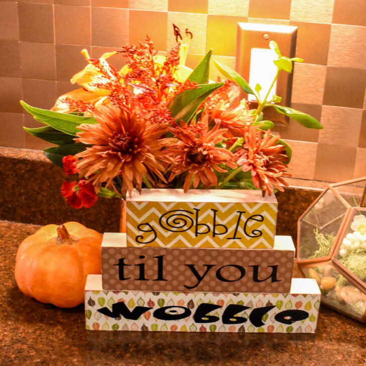Gobble Til You Wobble Wood Block Thanksgiving Craft