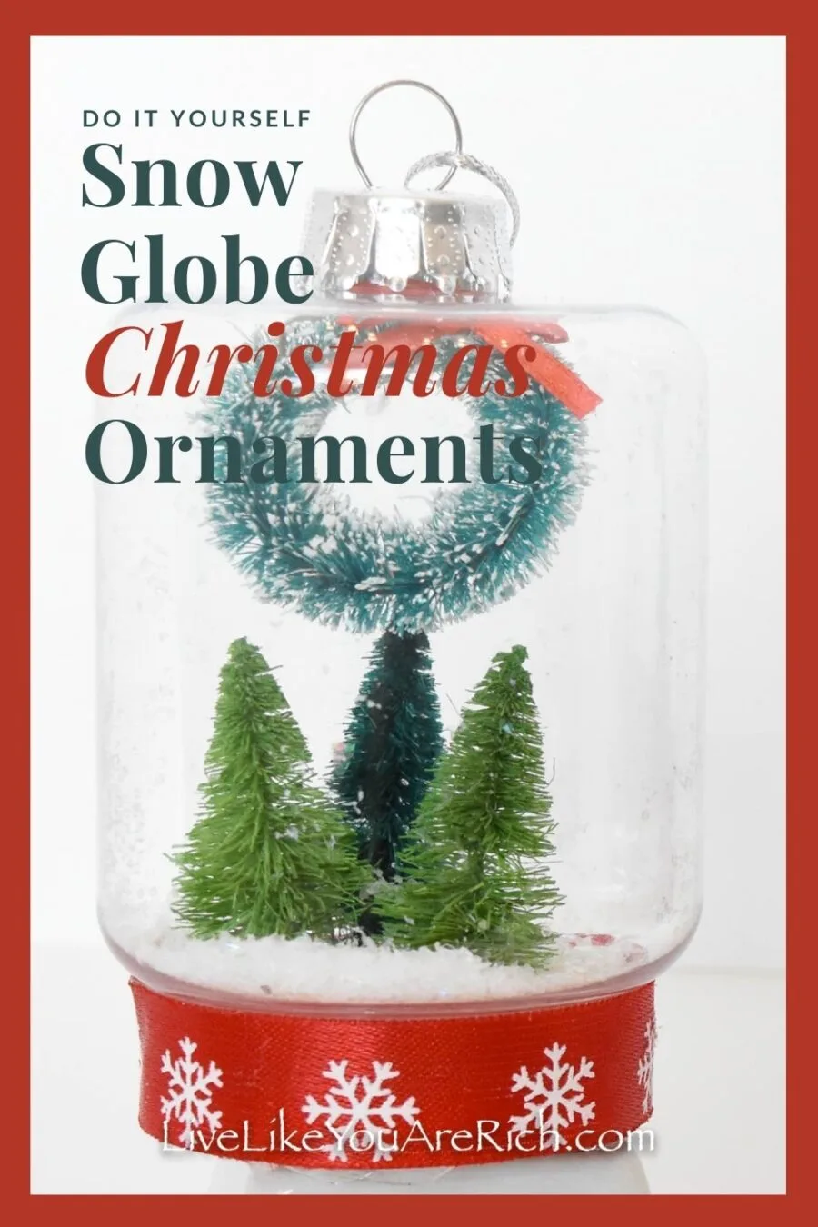 These DIY Snow Globe Christmas Ornaments were only about $3.00 each to make. They were super fun to put together and only took a few minutes each. I love snow globes. They are so whimsical and nostalgic. These are a bit of a twist on the standard snow globe, they are not filled with water and they are also Christmas tree ornaments.  