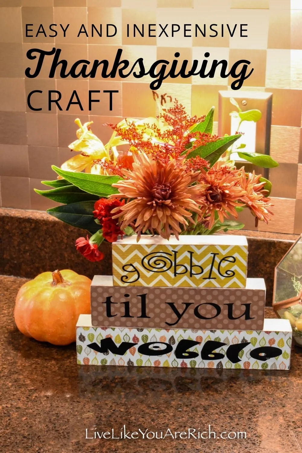 I think this Gobble Til You Wobble Wood Block Thanksgiving Craft is so cute. It is simple, inexpensive and fun. Here’s how to make it in just about 30 minutes or less. #thanksgivingcraft #homedecor 