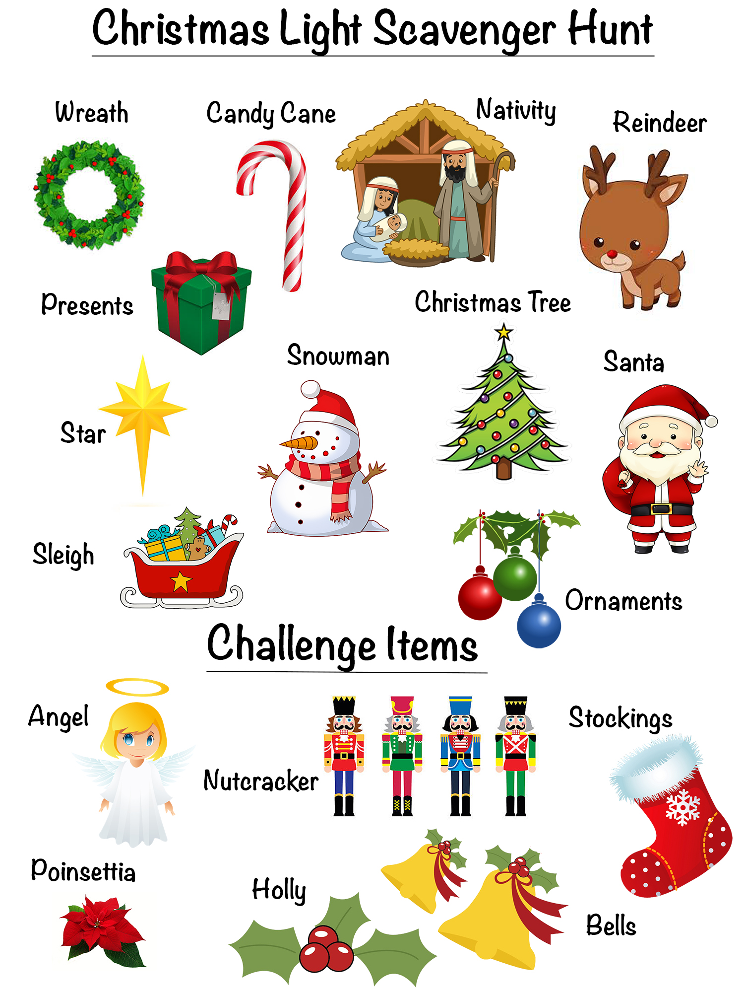 Christmas Light Scavenger hunt for kids printable