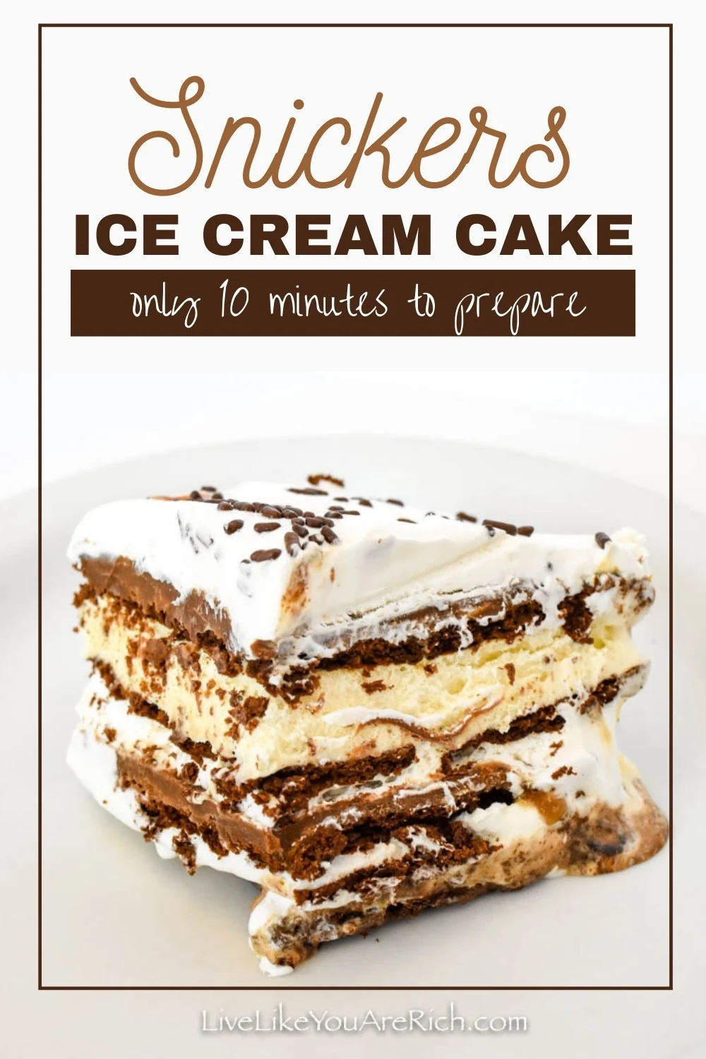 A delicious Ice Cream cake that tastes just like a Snickers Bar! Easy to assemble and well loved. This Snickers Ice Cream Cake was super easy to put together, it took about 10 minutes is all. 