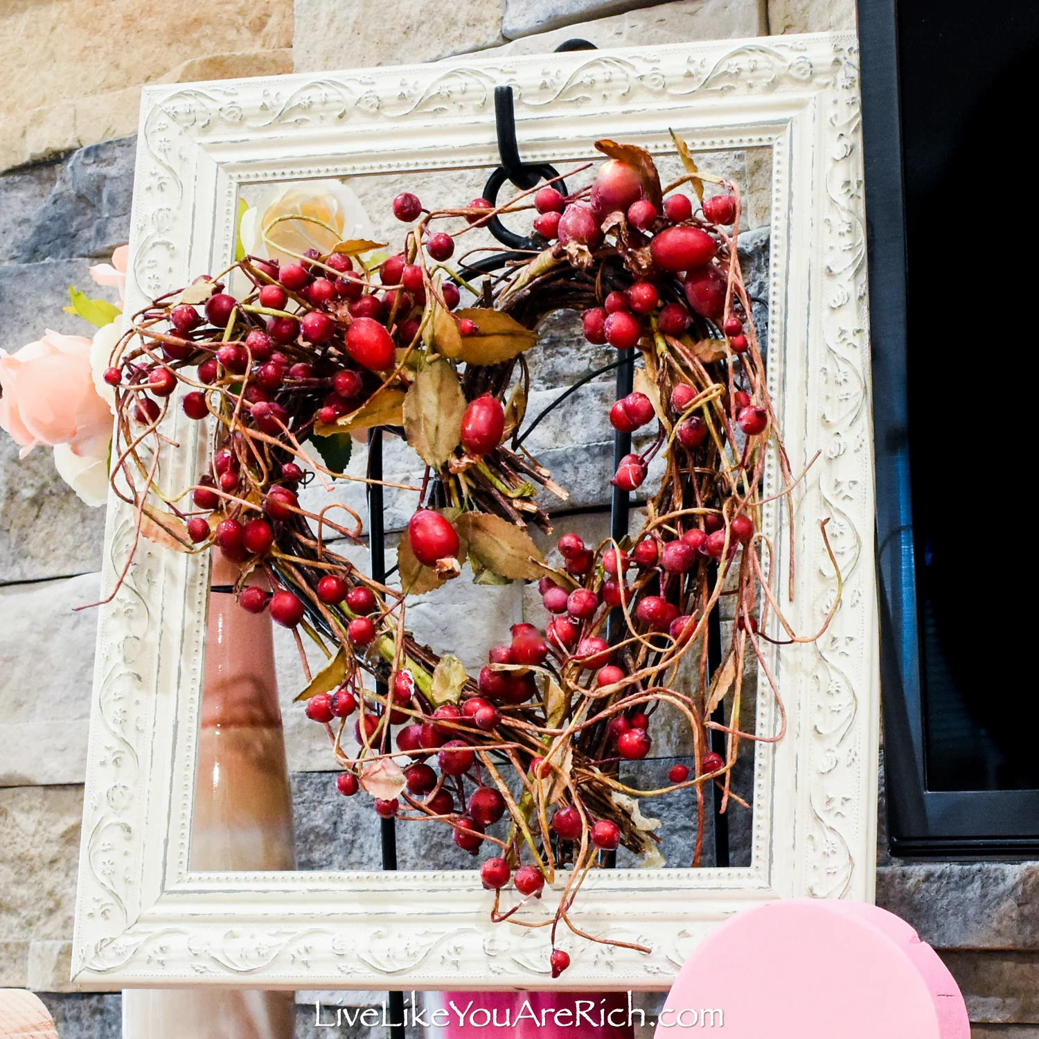 Berry Heart Wreath in a Vintage Frame