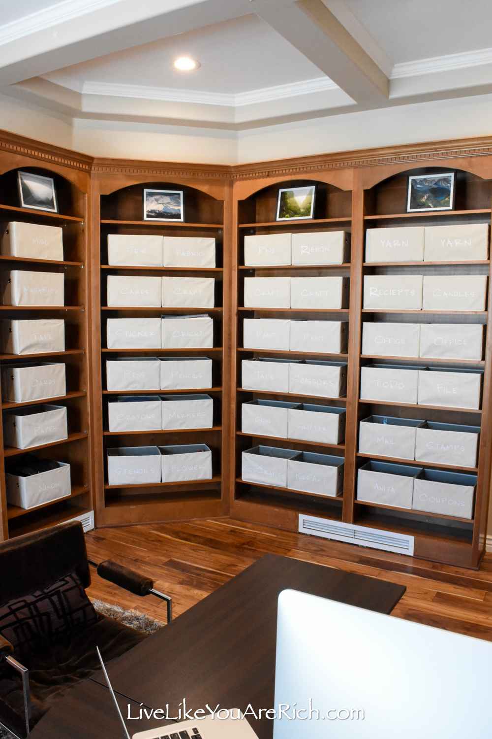DIY office renovation wood cabinets