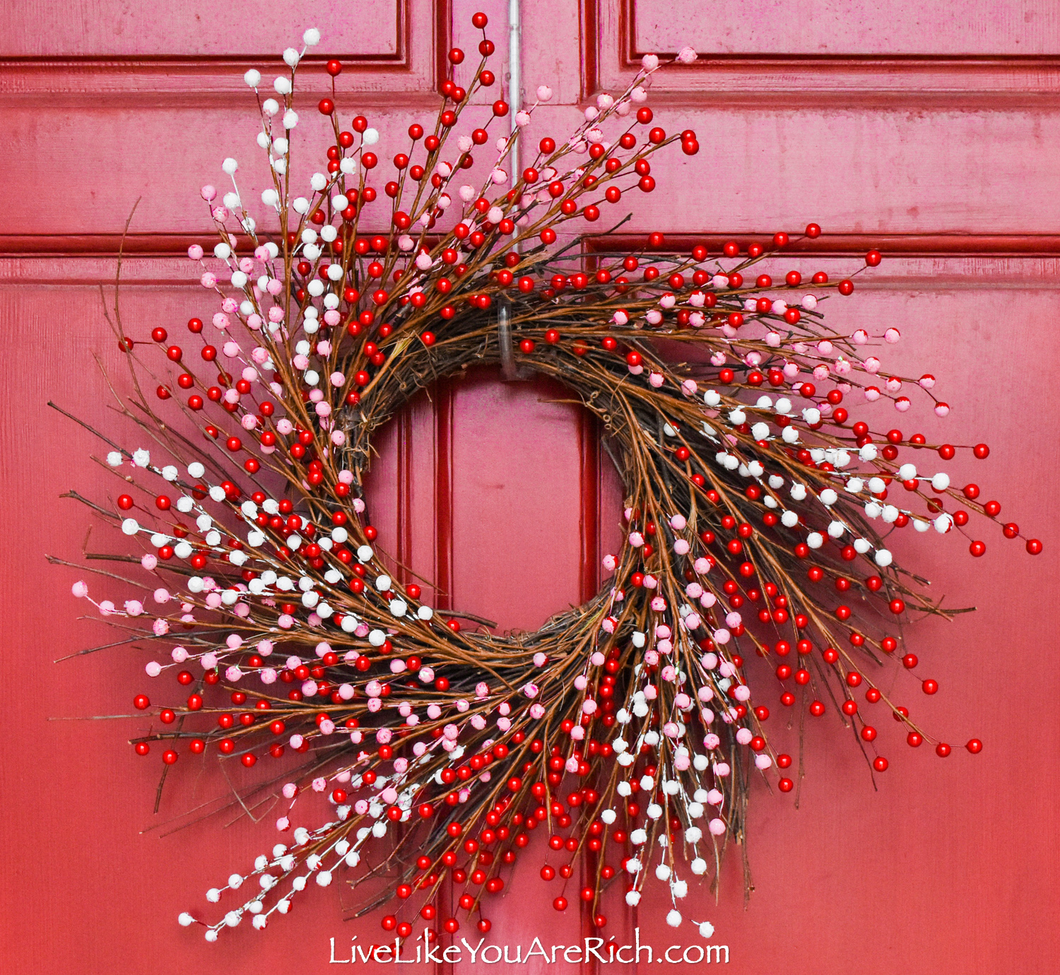 Handmade Valentines Day White Berry Wreath-Front Door Wreath