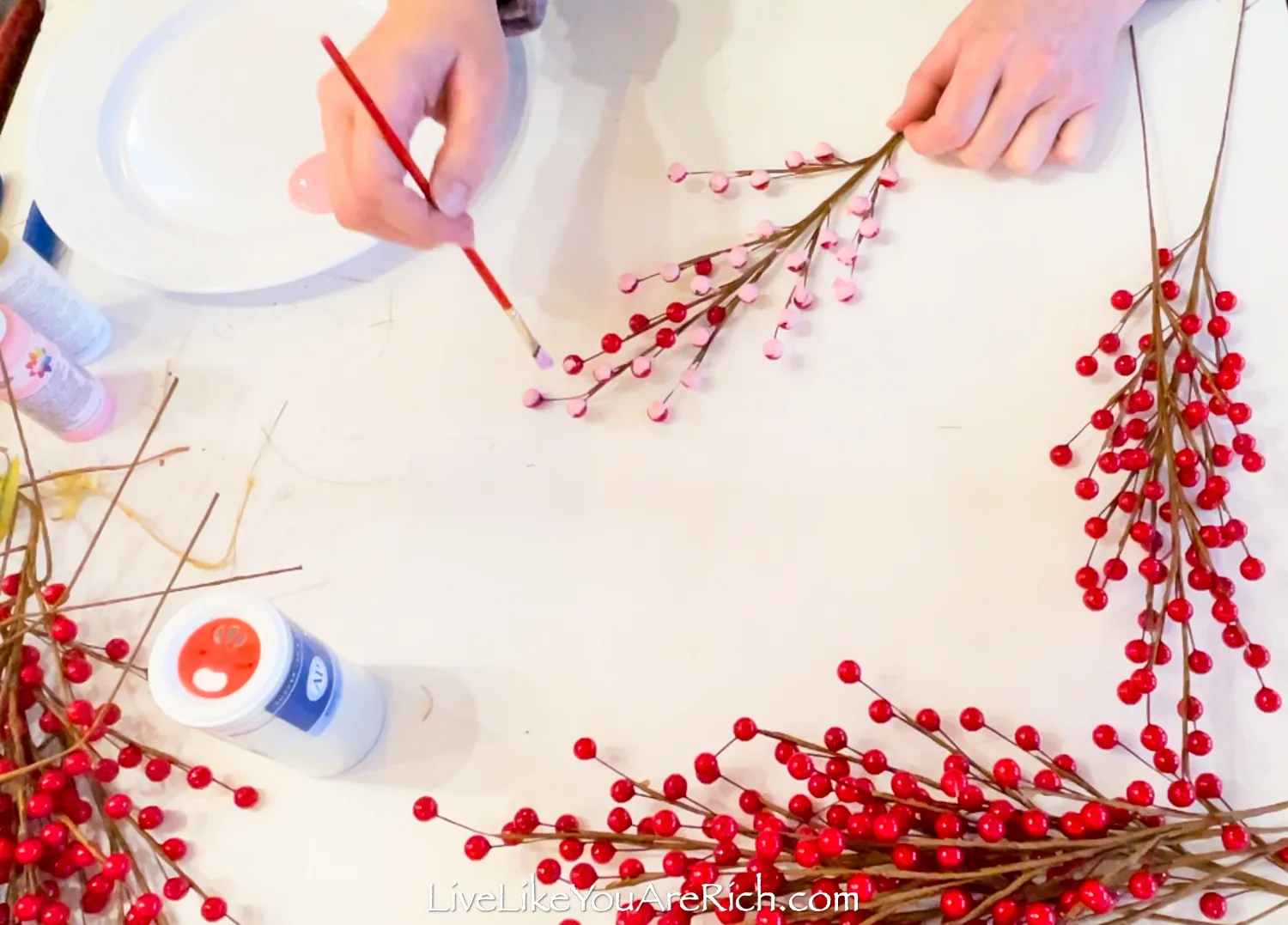 Valentine's day Red, Pink, and White Berry Wreath craft paint 