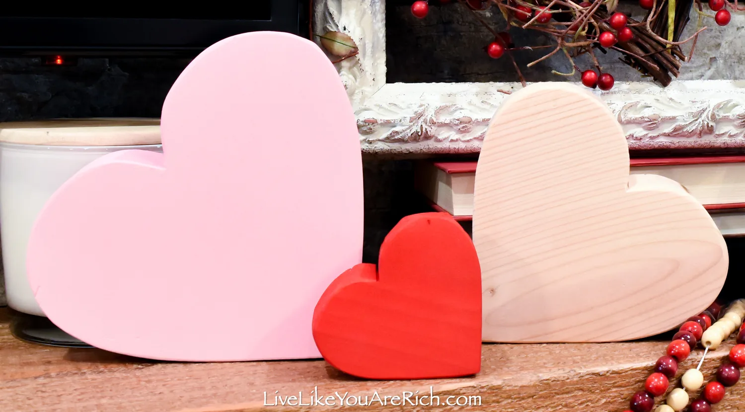 DIY Wood Block Hearts Valentine's day mantel decor
