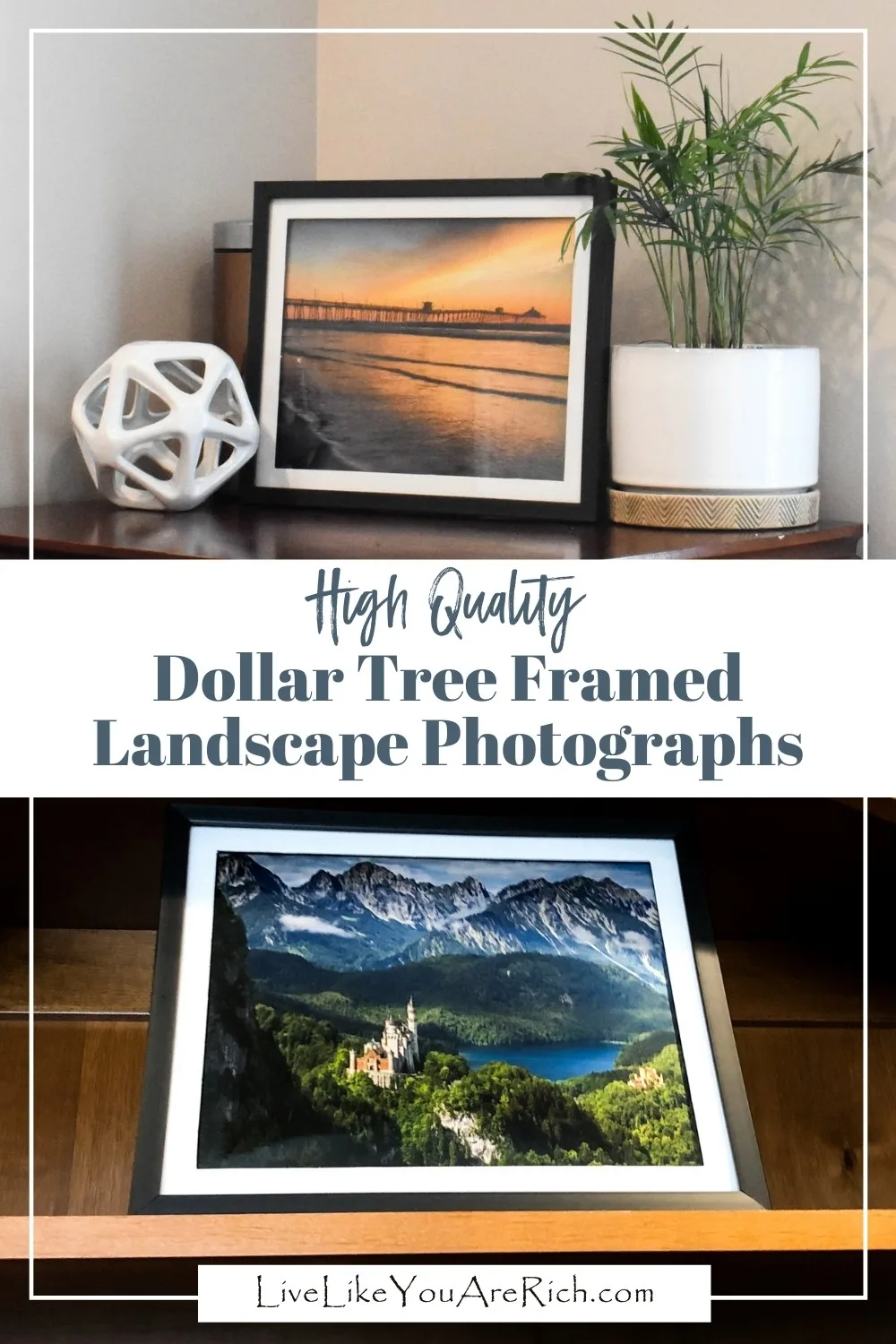 I made these high quality dollar tree framed landscape photographs for $2.50 each. They turned out great and have added beauty and color to my office. When decorating a space that is important to you, or that you will spend a lot of time in, it is nice to have decor that uplifts and brings good feelings or nostalgia.