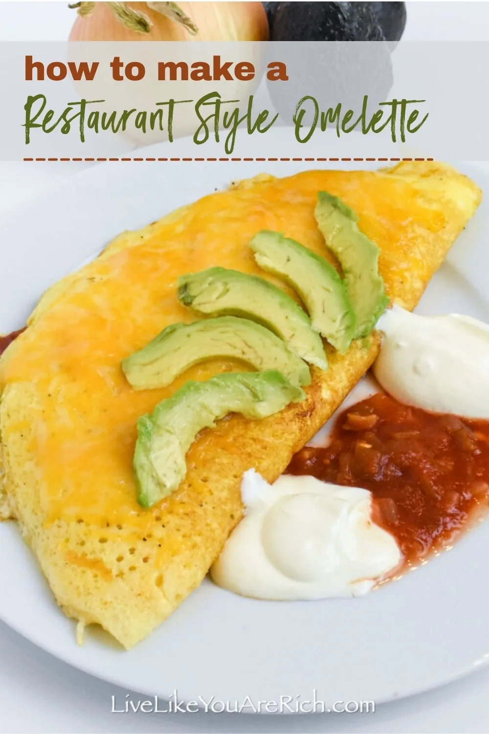 A delicious-tasting omelette that is fluffy and not over or under cooked. Serve with salsa, sour cream, guacamole, ketchup, tabasco or any other toppings you desire.