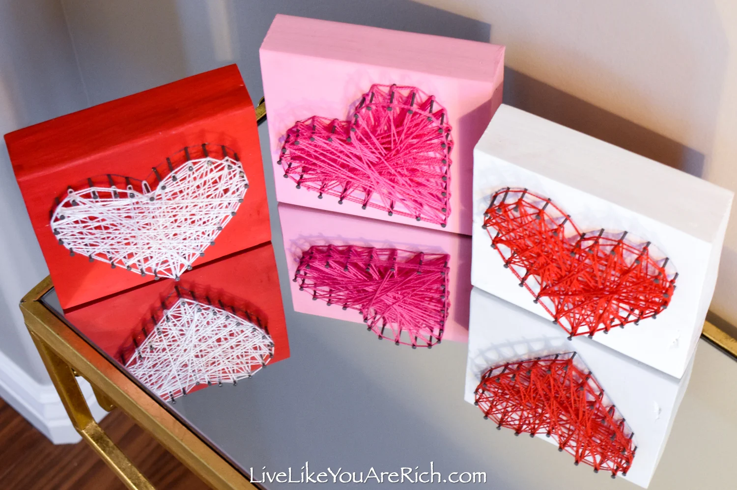 Valentine's String Heart Craft displayed