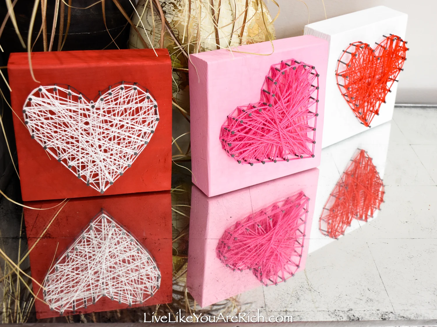 Valentine's String Heart Craft mantel display
