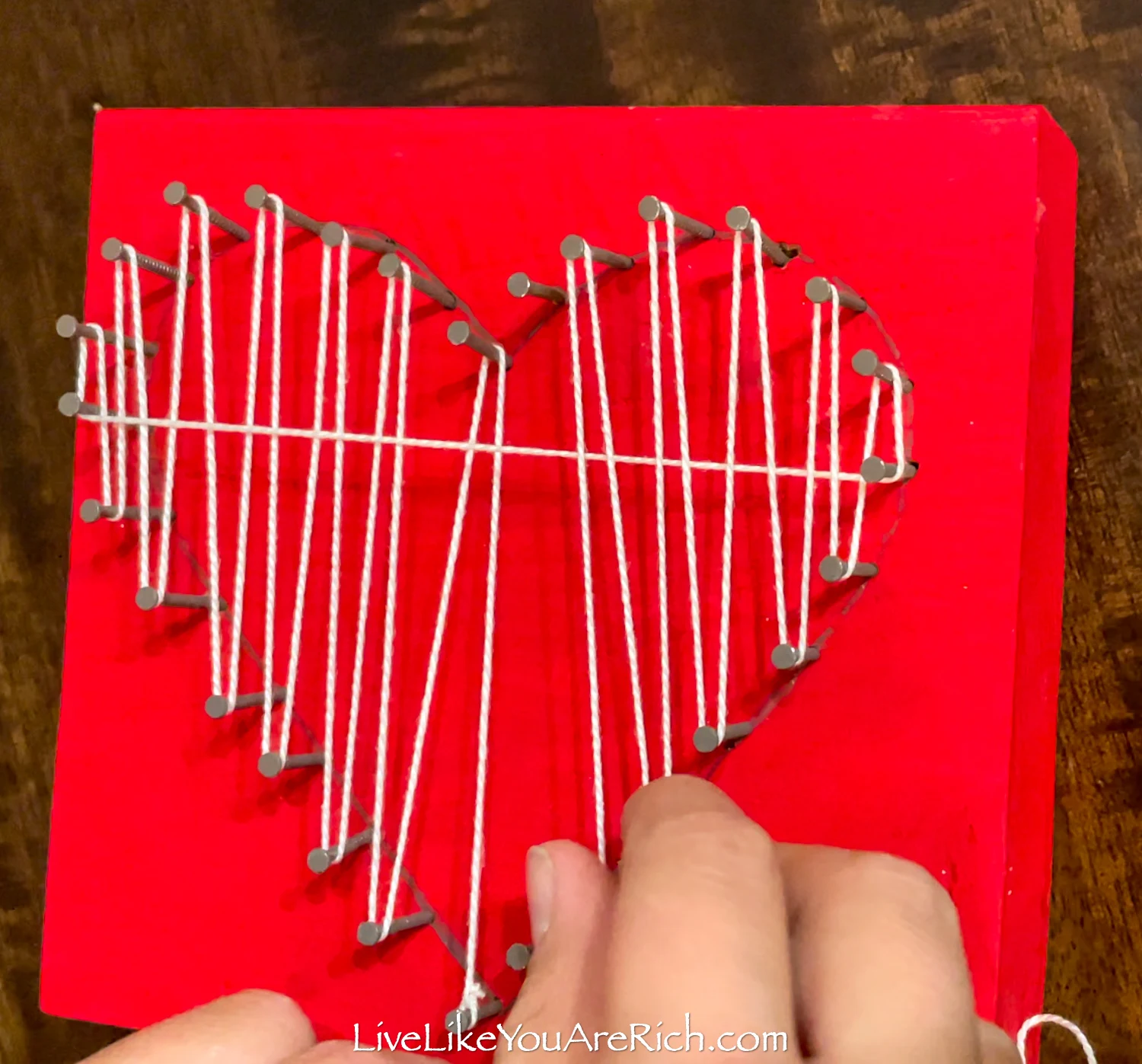 Valentine's String Heart Craft tie the floss 
