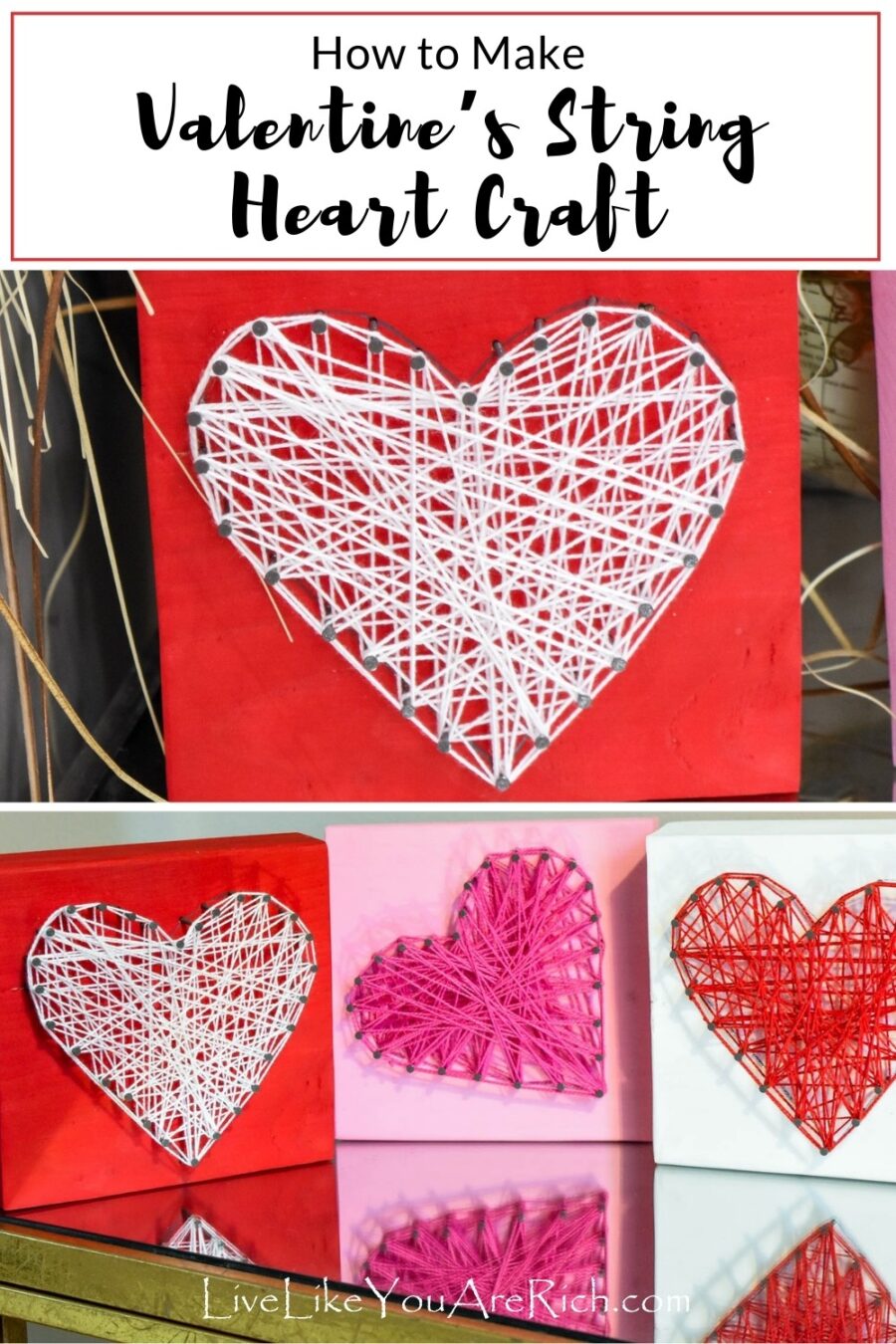 Easy, inexpensive, and fun Valentine's craft. These Valentine's String Heart Crafts were simple, inexpensive and are fun to make with kids.