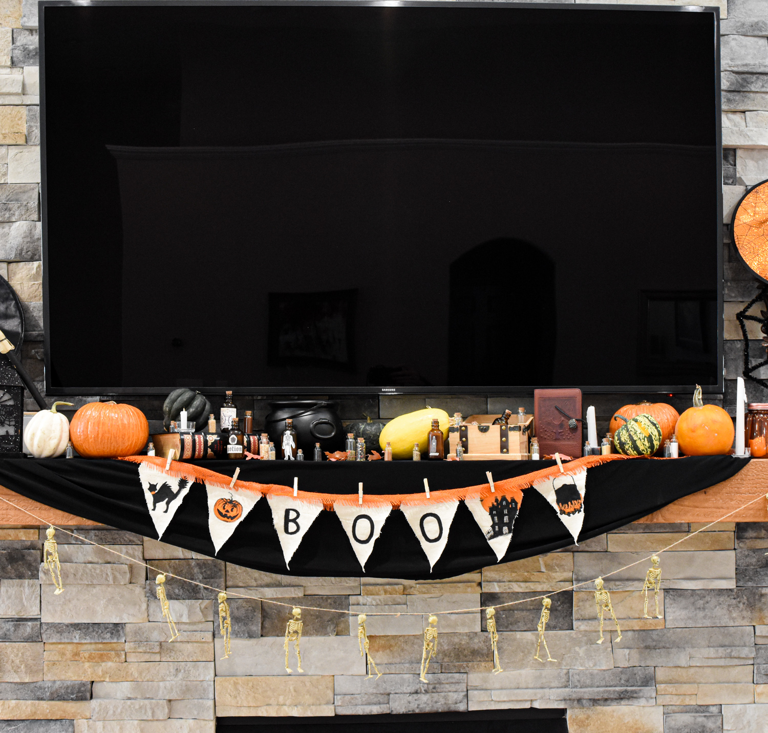 Halloween Witch-Themed Mantel